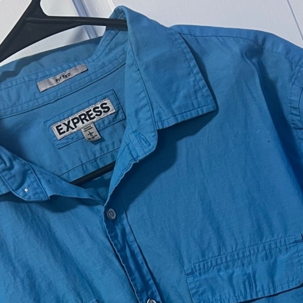 Express Shirt Mens Large Blue Excellent Fitted Short Sleeve